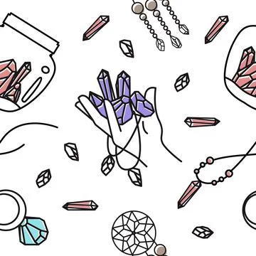 Handdrawn Aesthetic Gemstone Pattern Seamless 스톡 일러스트