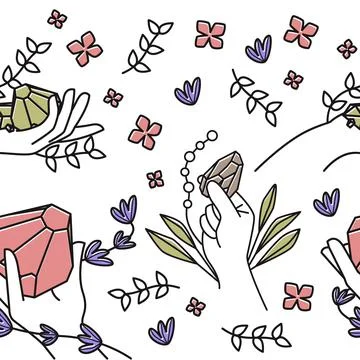 Handdrawn Aesthetic Gemstone Pattern Seamless Stock Illustration