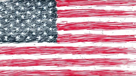 Handdrawn american flag animation with dynamic brush strokes and textured p.. Stock Footage 314459529