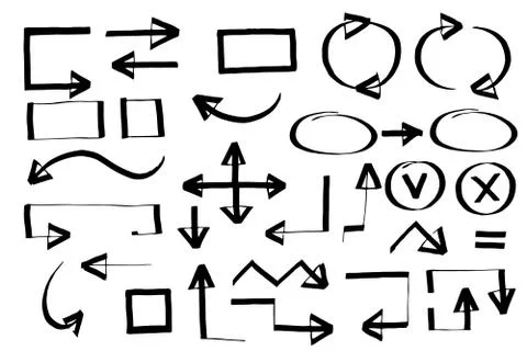 Handdrawn arrows vector set drawn by hand. Isolated vector illustration on wh Stock Illustration