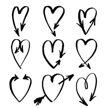 Handdrawn arrows vector set drawn by brush. Isolated vector illustration on w Stock Illustration