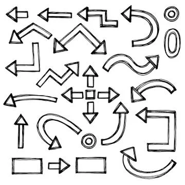 Handdrawn arrows vector set. Isolated vector illustration on whi Stock Illustration