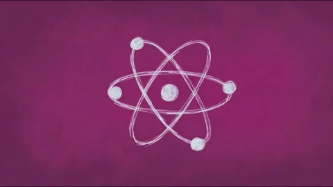 Handdrawn atom symbol animation on purple chalkboard background Stock Footage 314964352