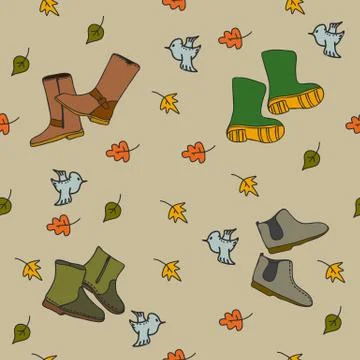 Handdrawn autumn seamless pattern Stock Illustration