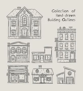 Handdrawn buildings set Stock Illustration