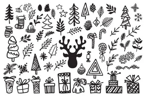 Handdrawn christmas elements. Isolated vector illustration on white backgroun Stock Illustration