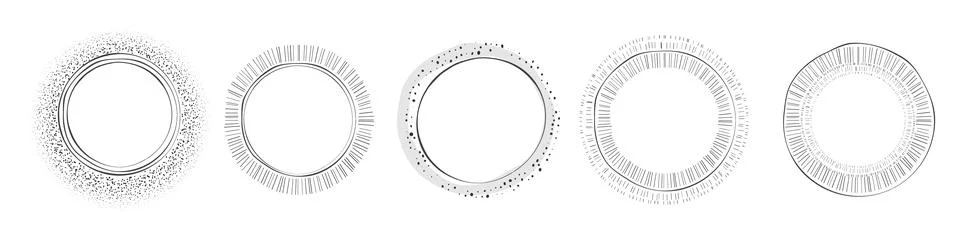 Handdrawn circular graphic elements with variable stroke イラスト素材