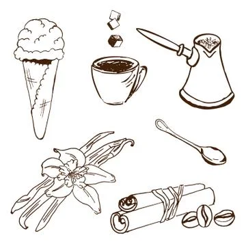 Handdrawn coffee accessories Illustrazione stock