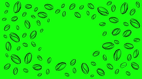 Handdrawn coffee beans on green Stock Footage 244252077