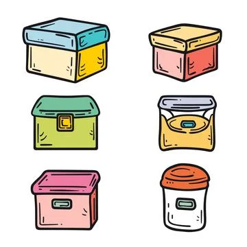 Handdrawn colorful storage boxes vector illustration isolated white background Stock Illustration