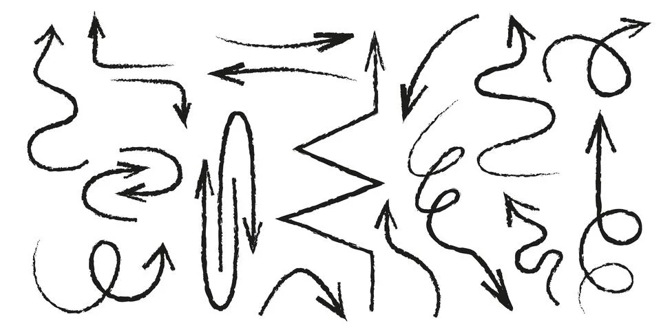 Handdrawn crayon arrows set Stock Illustration