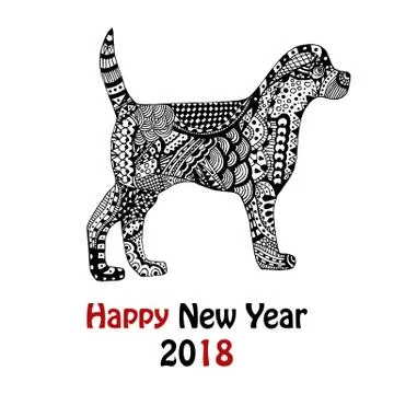 Handdrawn dog with pattern in black and white Stock Illustration