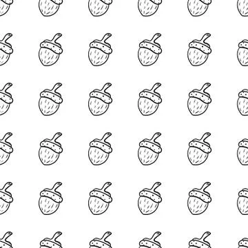 Handdrawn doodle seamless pattern acorn icon. Hand drawn black sketch. Sign s Stock Illustration