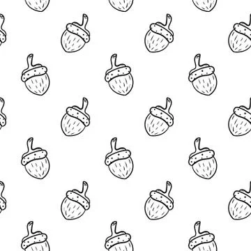 Handdrawn doodle seamless pattern acorn icon. Hand drawn black sketch. Sign s Stock Illustration