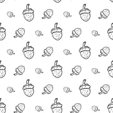 Handdrawn doodle seamless pattern acorn icon. Hand drawn black sketch. Sign s Stock Illustration