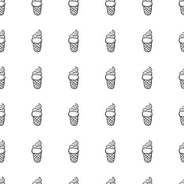 Handdrawn doodle seamless pattern ice cream icon. Hand drawn black sketch. Si Stock Illustration