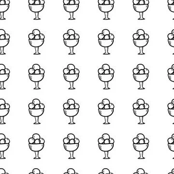 Handdrawn doodle seamless pattern ice cream icon. Hand drawn black sketch. Si Stock Illustration