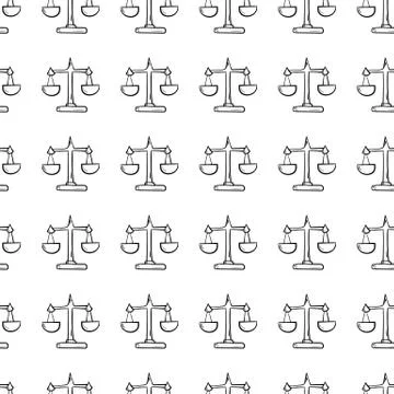 Handdrawn doodle seamless pattern libra icon. Hand drawn black sketch. Sign s Illustrazione stock