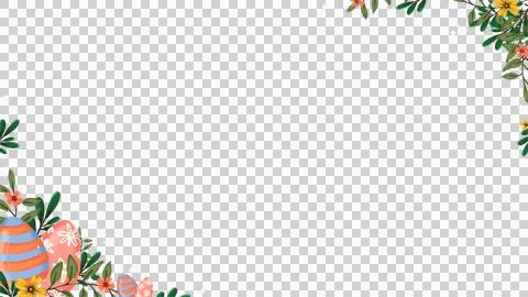 Handdrawn Easter border is featuring pastel eggs, flowers, foliage, stars, 스톡 일러스트