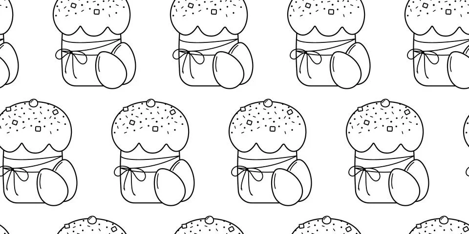 Handdrawn Easter Cupcake and Eggs Minimalist Seamless Pattern Easter Greeting イラスト素材