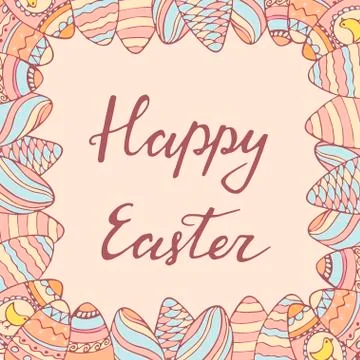 Handdrawn Easter frame with greeting Stock Illustration