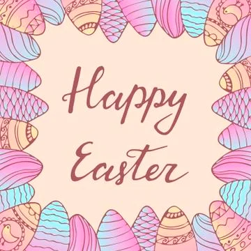 Handdrawn Easter frame with greeting Stock Illustration