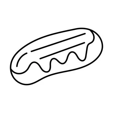 A handdrawn eclair, topped with rich chocolate icing, perfect for dessert lov Stock Illustration