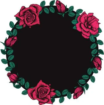 Handdrawn etching roses ribbons and flowers for greeting card design. Vector Stock Illustration