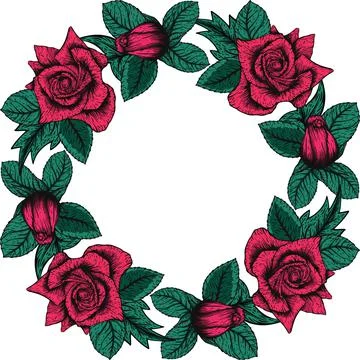 Handdrawn etching roses ribbons and flowers for greeting card design. Vector Stock Illustration
