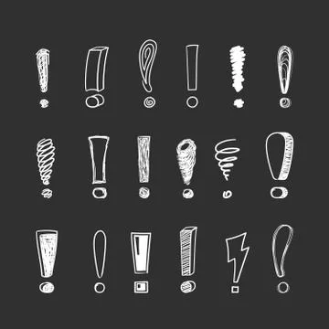 Handdrawn exclamation marks set. Swirling and in form lightning idea symbols Stock-Illustration