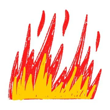 Handdrawn flame graphic with bold fire silhouette. Hot red and yellow symbo.. Stock Illustration