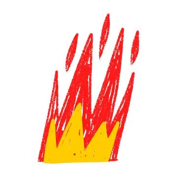 Handdrawn flame graphic with bold fire silhouette. Hot red and yellow symbo.. Stock Illustration