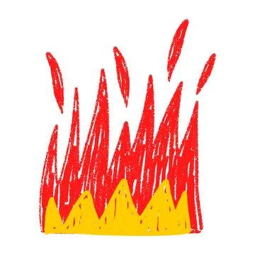 Handdrawn flame graphic with bold fire silhouette. Hot red and yellow symbo.. Stock Illustration