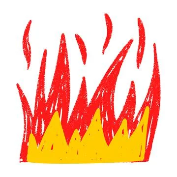 Handdrawn flame graphic with bold fire silhouette. Hot red and yellow symbo.. Stock Illustration