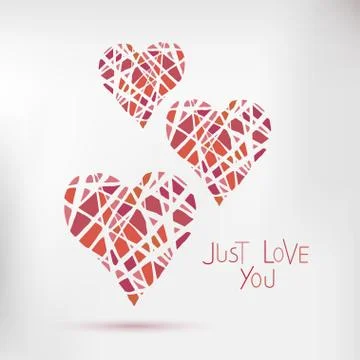 Handdrawn painted hearts, vector card for Valentines day Stock Illustration