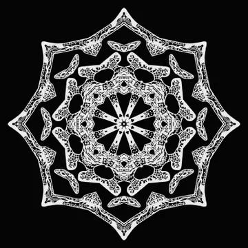 Handdrawn pattern, white star shape on black Illustrazione stock