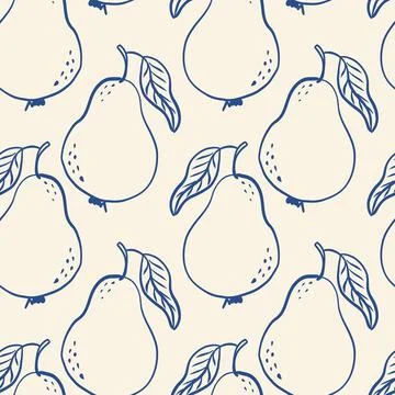 Handdrawn pears with leaves in repeating pattern Stock Illustration