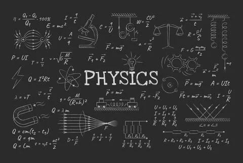 Handdrawn Physics Formulas on Blackboard Stock Illustration