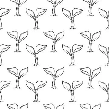Handdrawn plant in the ground pattern doodle icon. Hand drawn black sketch. S Illustrazione stock