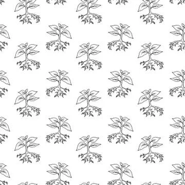 Handdrawn plant in the ground pattern doodle icon. Hand drawn black sketch. S Illustrazione stock