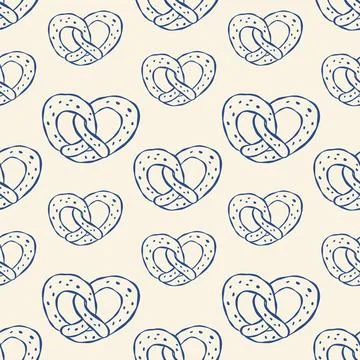Handdrawn Pretzel Pattern. Vector Illustration with Heart Shape. Illustrazione stock