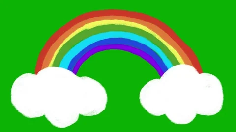 Handdrawn Rainbow Animation Green Screen | Clouds Wiggle Effect Stock Footage 315170604