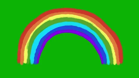 Handdrawn Rainbow Animation Green Screen | Clouds Wiggle Effect Video stock 315170609