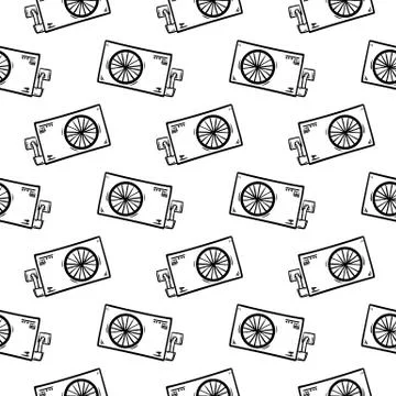 Handdrawn seamless pattern air conditioning doodle icon. Hand drawn black ske Stock Illustration