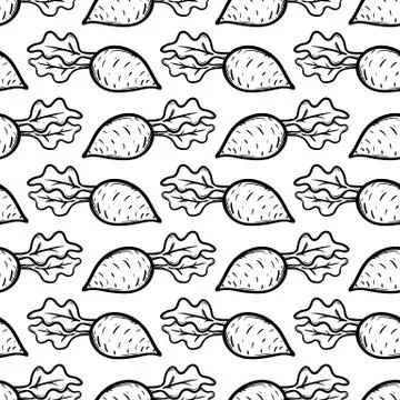 Handdrawn seamless pattern beet doodle icon. Hand drawn black sketch. Sign sy Stock Illustration