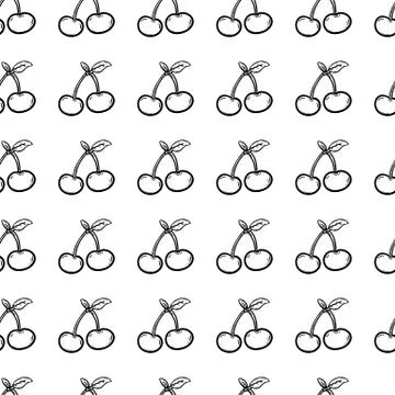 Handdrawn seamless pattern cherry doodle icon. Hand drawn black sketch. Sign  Illustrazione stock