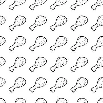Handdrawn seamless pattern Chicken's leg doodle icon. Hand drawn black sketch Stock Illustration