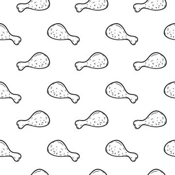 Handdrawn seamless pattern Chicken's leg doodle icon. Hand drawn black sketch Stock Illustration