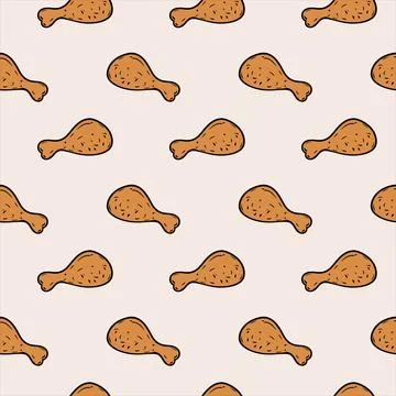Handdrawn seamless pattern Chicken's leg doodle icon. Hand drawn black sketch Stock Illustration