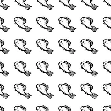 Handdrawn seamless pattern fish doodle icon. Hand drawn black sketch. Sign sy Stock Illustration